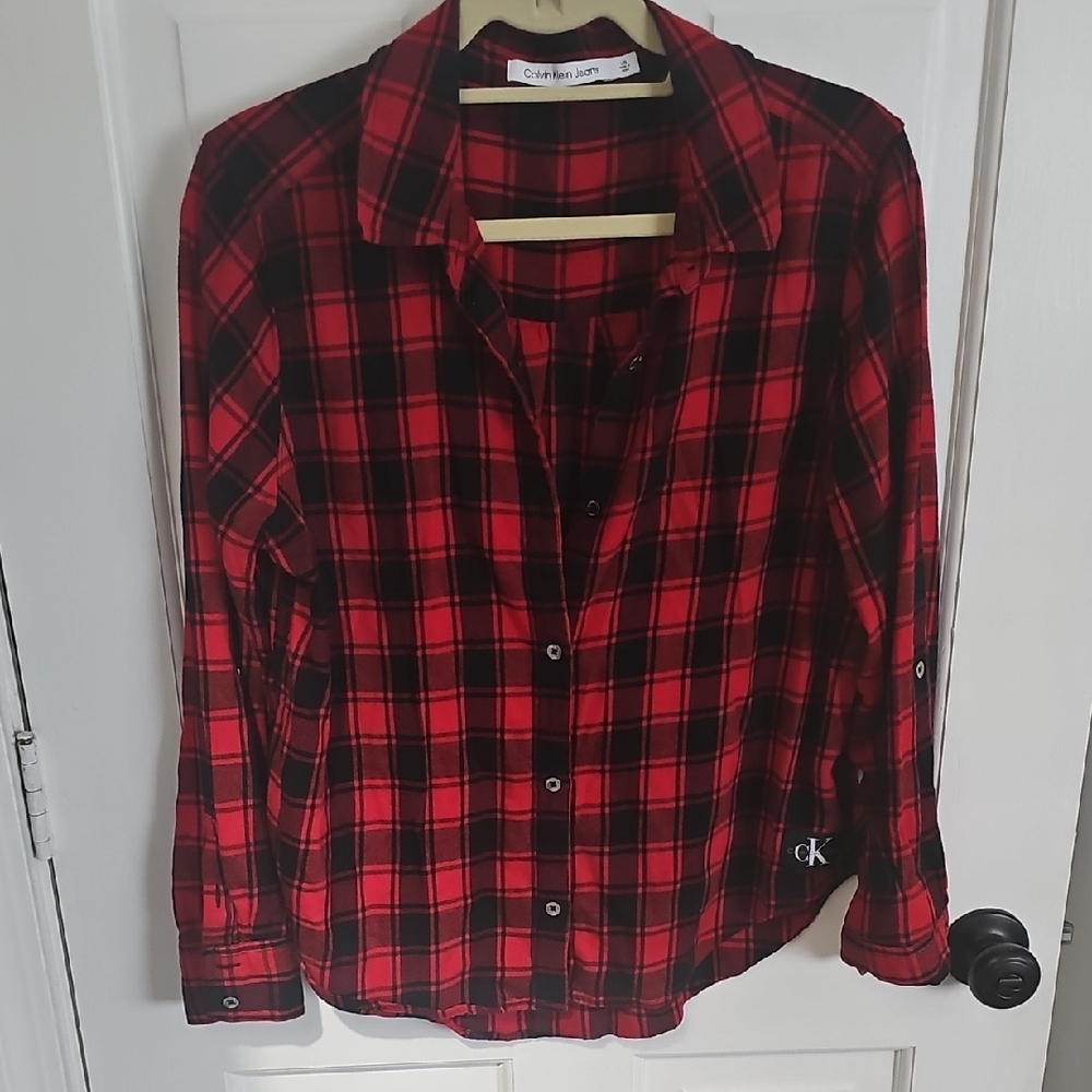 Calvin Klein Jeans Red and Black Plaid Shirt Jacket
